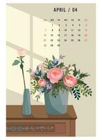 PrintSpring colorful flowers in Vector pots, with date of April 2024