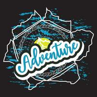 Adventure dark t shirt design on black background vector