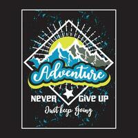 Adventure dark t shirt design on black background vector