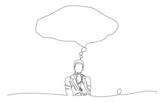 Continuous one line drawing of businessman with big thinking bubble, think big, ambition and imagination of great possibility concept, single line art. vector