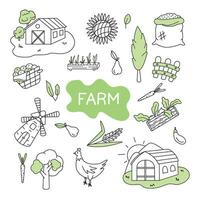 Set of vector farm illustration in doodle style.