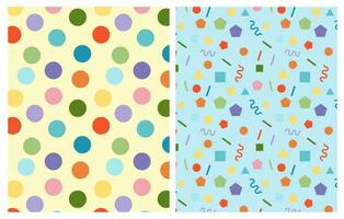 Geometric pattern in two styles, abstract. Rainbow colors, polka dot pattern, geometric background, confetti vector