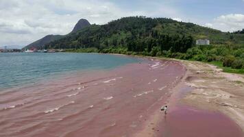 vermelho de praia dentro fuxiano lago dentro Yunnan, China. video