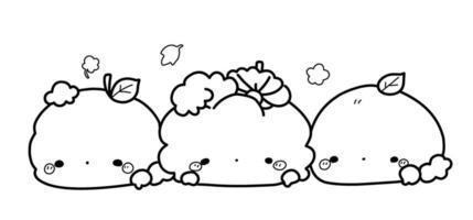 A vector of a cute kawaii pumpkins in black and white coloring,coloring page halloween