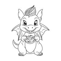 A vector of a cute dragon in black and white coloring.