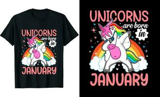 unicornios son nacido en enero t camisa diseño cumpleaños mes t camisa vector