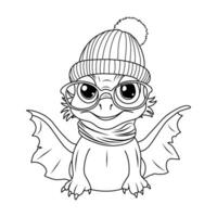 A vector of a cute dragon in the hat in black and white coloring,coloring page simbol 2024,