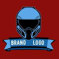 Logo design illustration of a blue helmet on a red background vector