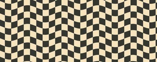 Checkerboard wavy pattern. Abstract chess square print. Black and pastel color psychedelic optical illusion. Warped flag with geometric graphic. Y2k design for banner vector