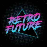 Retro Future Logo 80's Style Vector Art. Vintage Old school Graphic. 90s abstract image. Trendy design with grid. Background for banner, flyer and poster.