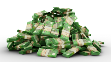großer Haufen australischer Dollar stellt viel Geld über transparentem Hintergrund fest. 3D-Rendering von Geldbündeln png