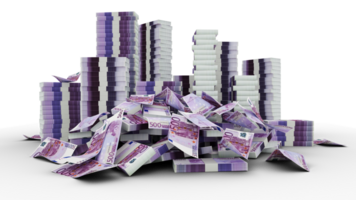 Big stacks of Euro notes. A lot of money isolated on transparent background. 3d rendering of bundles of cash png