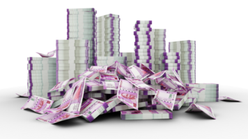 Big stacks of Indian rupee notes. A lot of money isolated on transparent background. 3d rendering of bundles of cash png