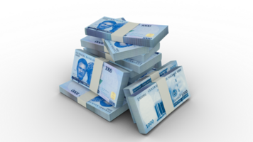 3d rendering of Stacks of 1000 Nigerian Naira notes. bundles of Nigerian currency notes isolated on transparent background png