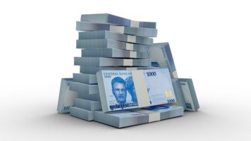 3d rendering of Stacks of 1000 Nigerian Naira notes. bundles of Nigerian currency notes isolated on transparent background png