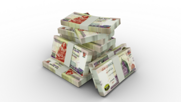 3d rendering of Stacks of 200 Egyptian pound notes. bundles of Egyptian currency notes isolated on transparent background png