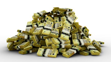 Big pile of stacks of 50 Australian dollar notes a lot of money over transparent background. 3d rendering of bundles of cash png