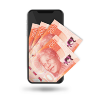 3d Illustration of South African Rand notes inside mobile phone png