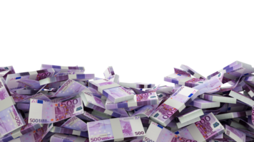 3D rendering of A lot of stacks of Euro notes spread at the on bottom of screen. 3d rendering png