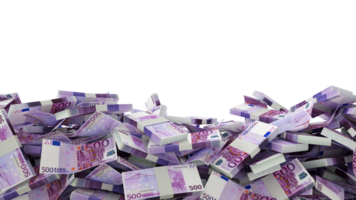 3d interpretazione di un' lotto di pile di Euro Appunti diffusione a il su parte inferiore di schermo. 3d interpretazione png