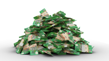 Big pile of 100 Australian dollar notes. A lot of money isolated on transparent background. 3d rendering of bundles of cash png