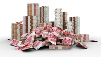 Big stacks of Chinese yuan notes. A lot of money isolated on transparent background. 3d rendering of bundles of cash png