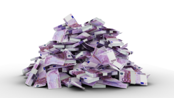 Big pile of Euro notes. A lot of money isolated on transparent background. 3d rendering of bundles of cash png