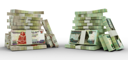 3d rendering of Stacks of 200 and 100 Egyptian pound notes. bundles of Egyptian currency notes isolated on transparent background png