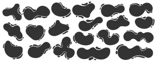 Organic abstract shapes with splashes. Liquid organic blobs. Random black simple ink drops. Fluid vector elements set isolated on white background