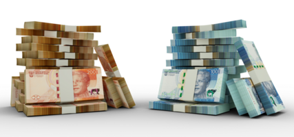 3d rendering of Stacks of South African rand notes. bundles of South African currency notes isolated on transparent background png