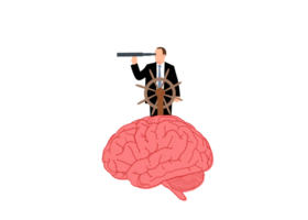 businessman on top of brain with a telescope png