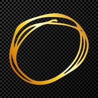 Hand drawn scribble circle.  Gold doodle round circular design element on dark vector