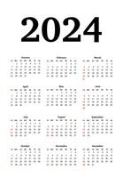 Calendar for 2024 isolated on a white background vector