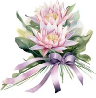 delicado rosado loto flores son reunido en un ramo. acuarela flores botánico ilustración. png