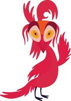 A funny strange fairy red bird. Illustration in childish style vector