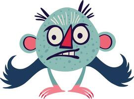pequeño azul monstruo con extraño rostro. Víspera de Todos los Santos personaje en moderno dibujos animados estilo vector