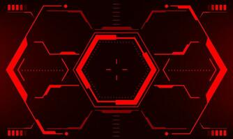 HUD sci-fi interface screen view red hexagon geometric design virtual reality futuristic technology creative display vector