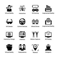 Set of Virtual Reality Technology Glyph Icons vector