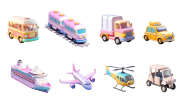 Set of different transport isolated on a transparent background, generative ai png