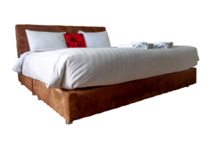 Luxurious and beautiful bed or mattress in hotel or resort room keeping clean and tidy prepared for guests isolated with clipping path in png file format.