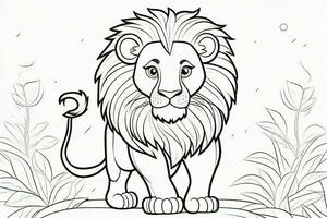 Black Line art Cute Lion for Kids Coloring Page photo