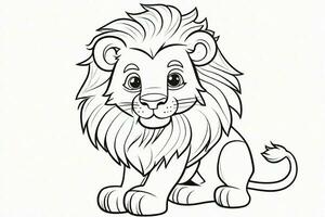 Black Line art Cute Lion for Kids Coloring Page photo