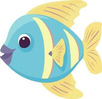 animal aquatic fish blue and yellow fluffy vector