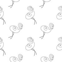 flamingo bird line art seamless pattern vector