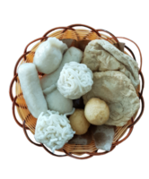 a plate of Palembang style traditional food named pempek kapal selam served with sauce named cuko, isolated transparent background png