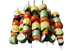 Mixed exotic vegetables on skewers, party healthy snack, transparent background png