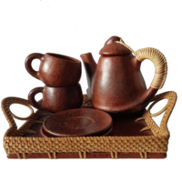 Clay kitchenware assortment set. Cup, mug, vessel, jug, plate, pot, vase, kettle, pepper or salt shaker. Ceramic utensil, crockery, cookware, dishes, isolated on transparent background png