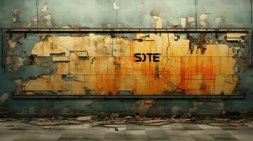 Gritty and Edgy Urban Background with Graffiti Cracks Distressed Concrete Wall with Orange Graffiti AI Generated photo