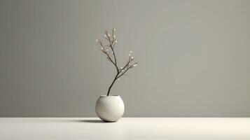 Minimalistic White Vase with White Flowers on Grey Background AI Generated photo