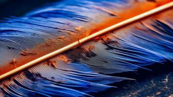 Nature Beauty A Bright and Abstract Image of a Feather with Colorful Stripes and Ripples AI Generative photo